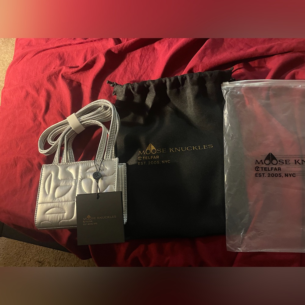 Brand new unused Small Silver Mooseknuckle x Telfar Collab Tote bag for sale
